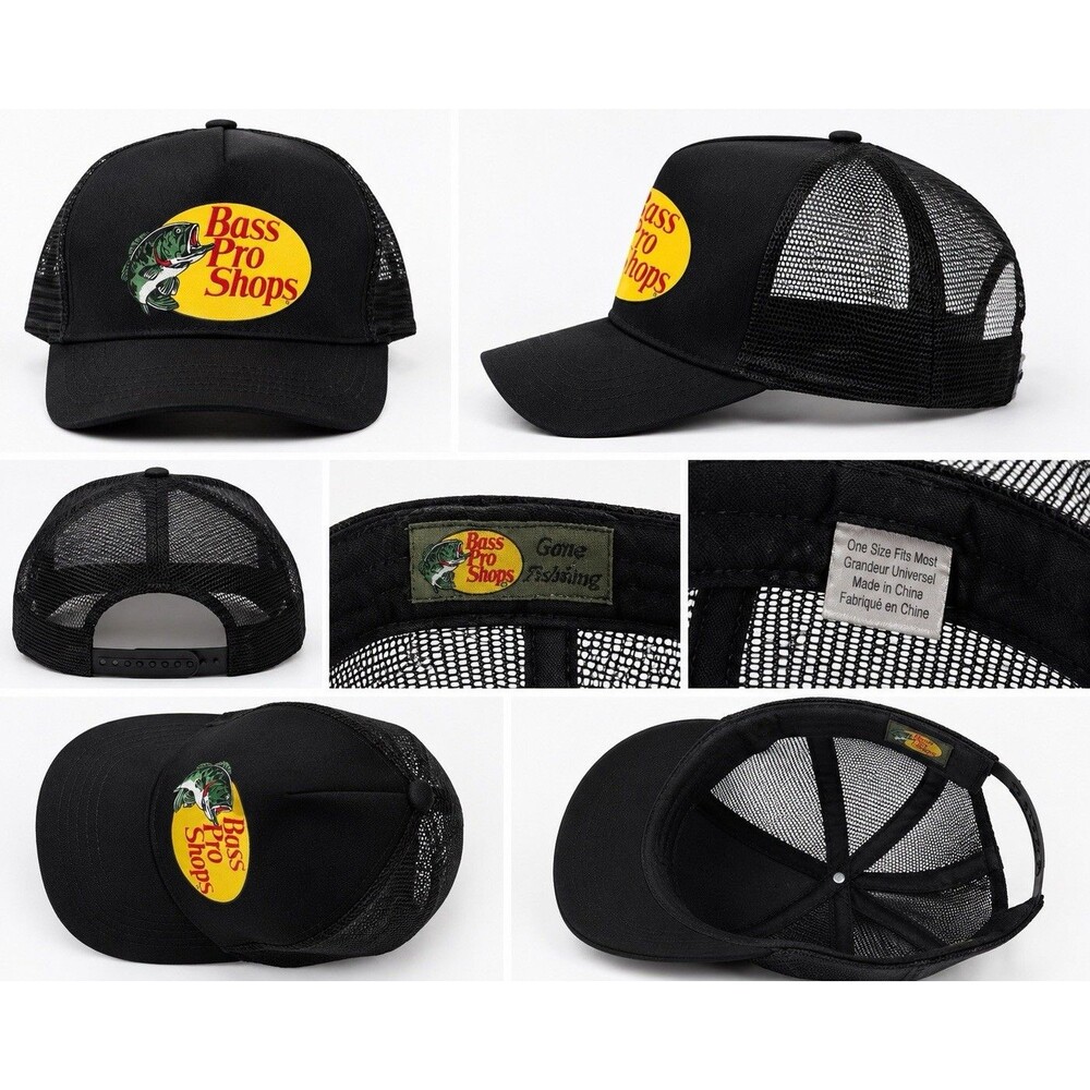 Bass Pro Shops Mesh Back Trucker Hat Olive Black Snapback Fishing Cap